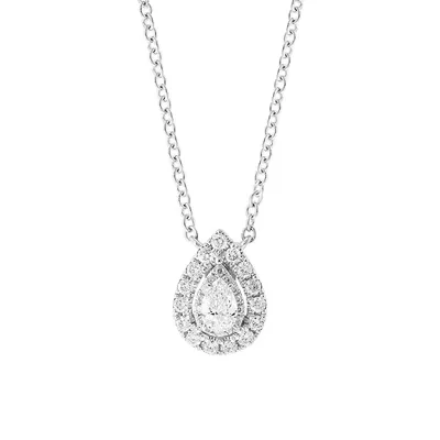 Pavé Classica 14K White Gold & 0.38 CT. T.W. Diamond Pear Halo Pendant Necklace