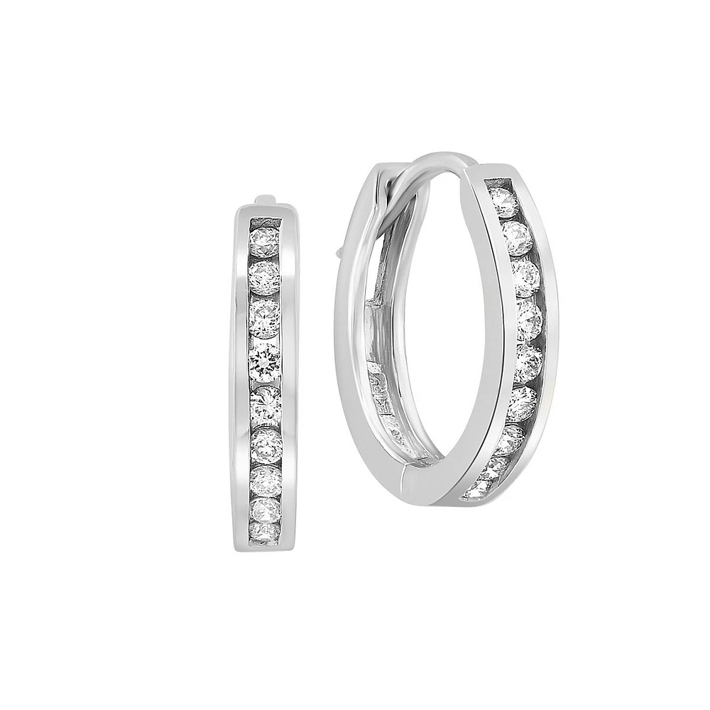 14K White Gold & 0.26 CT. T.W. Diamond Channel Hoop Earrings