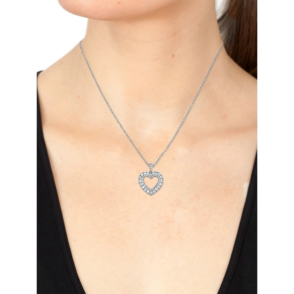 14K White Gold & 0.48 CT. T.W. Diamond Halo Heart Pendant Necklace