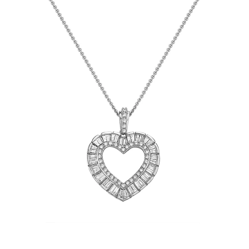 14K White Gold & 0.48 CT. T.W. Diamond Halo Heart Pendant Necklace