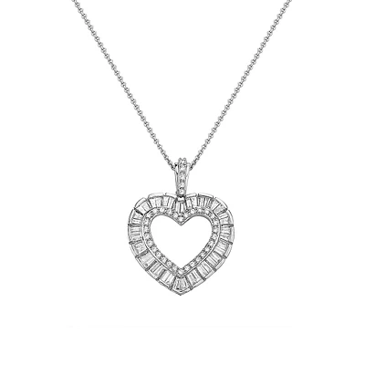 14K White Gold & 0.48 CT. T.W. Diamond Halo Heart Pendant Necklace