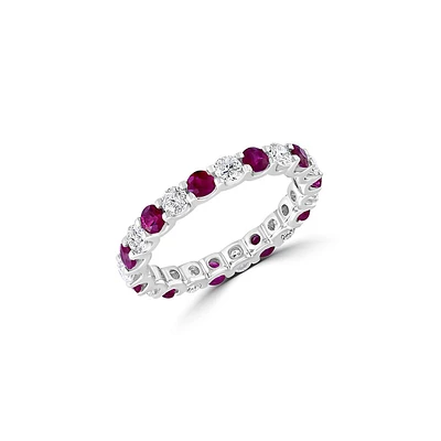 Bague d'éternité en or blanc 14 carats, rubis naturel et diamant de 0,97 ct. TW