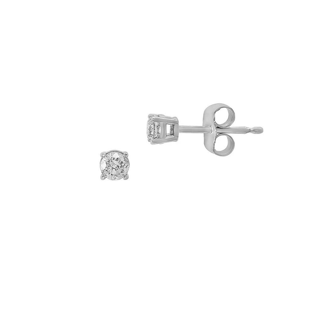 Boutons d'oreilles en or blanc 14 ct avec diamant 0,25 ct PT