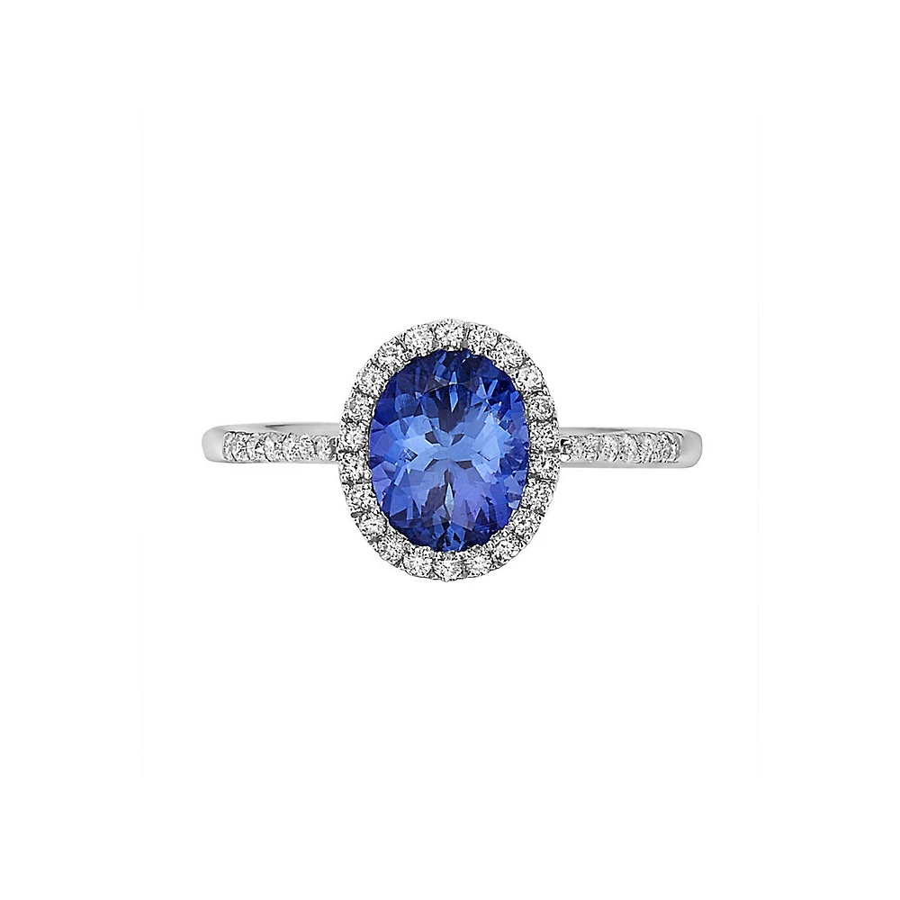 Bague en or blanc 14 carats, tanzanite et diamant de 0,23 ct. TW