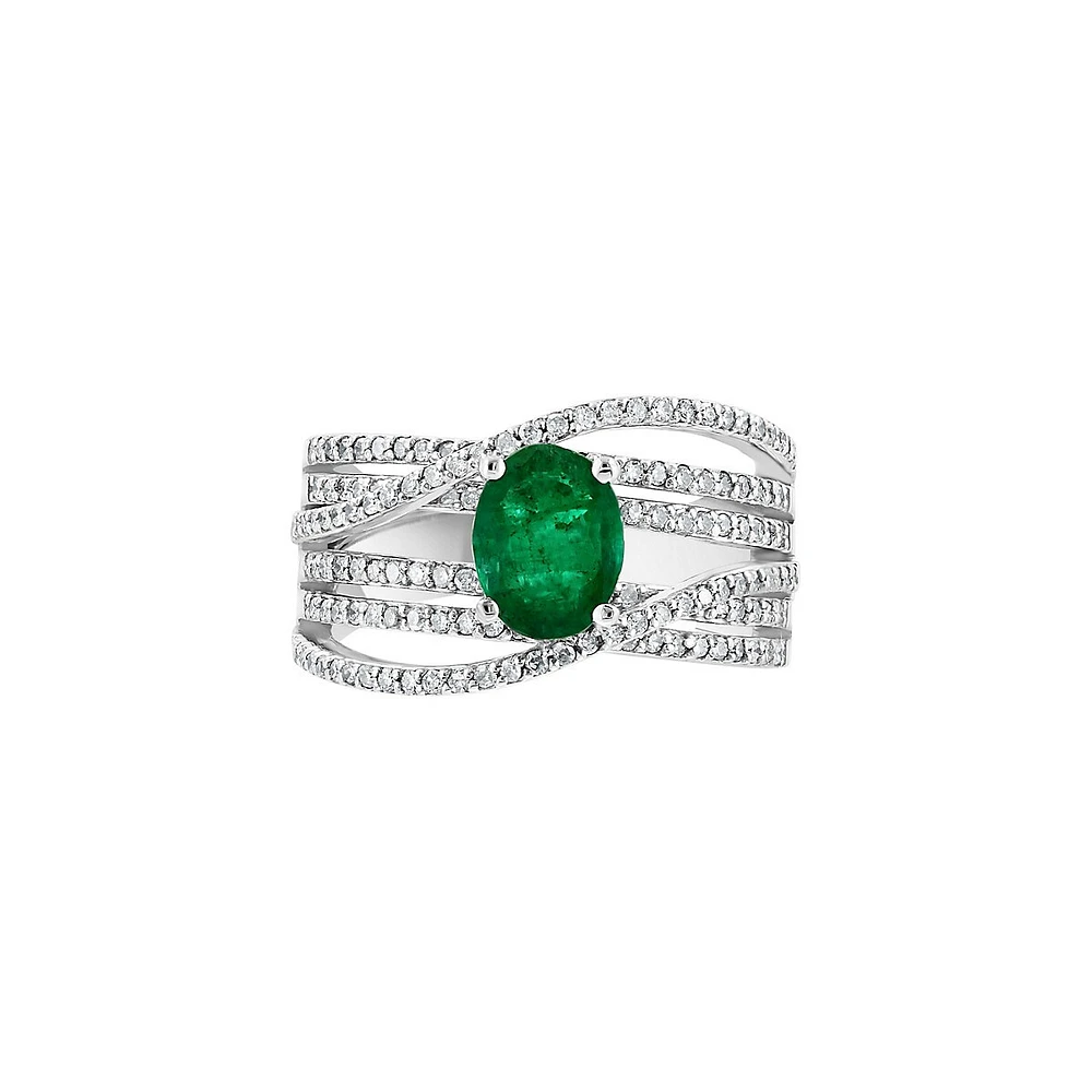 Bague en or blanc 14 ct avec émeraude et diamants 0,56 ct PT Brasilica