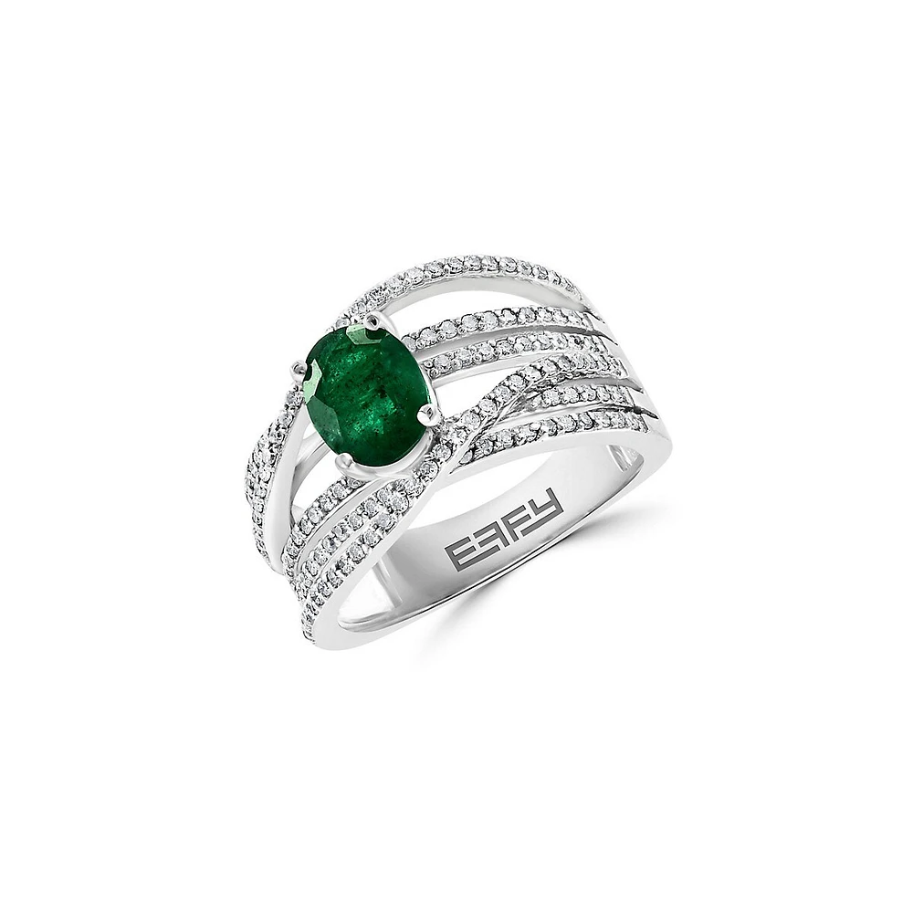 Bague en or blanc 14 ct avec émeraude et diamants 0,56 ct PT Brasilica