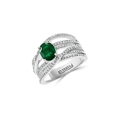 Bague en or blanc 14 ct avec émeraude et diamants 0,56 ct PT Brasilica