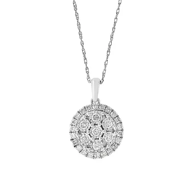Sterling Silver & 0.46 CT.T.W. Diamond Halo Pendant Necklace