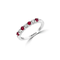 Bague en or blanc 14 carats avec rubis naturel et diamant de 0,21 ct. TW