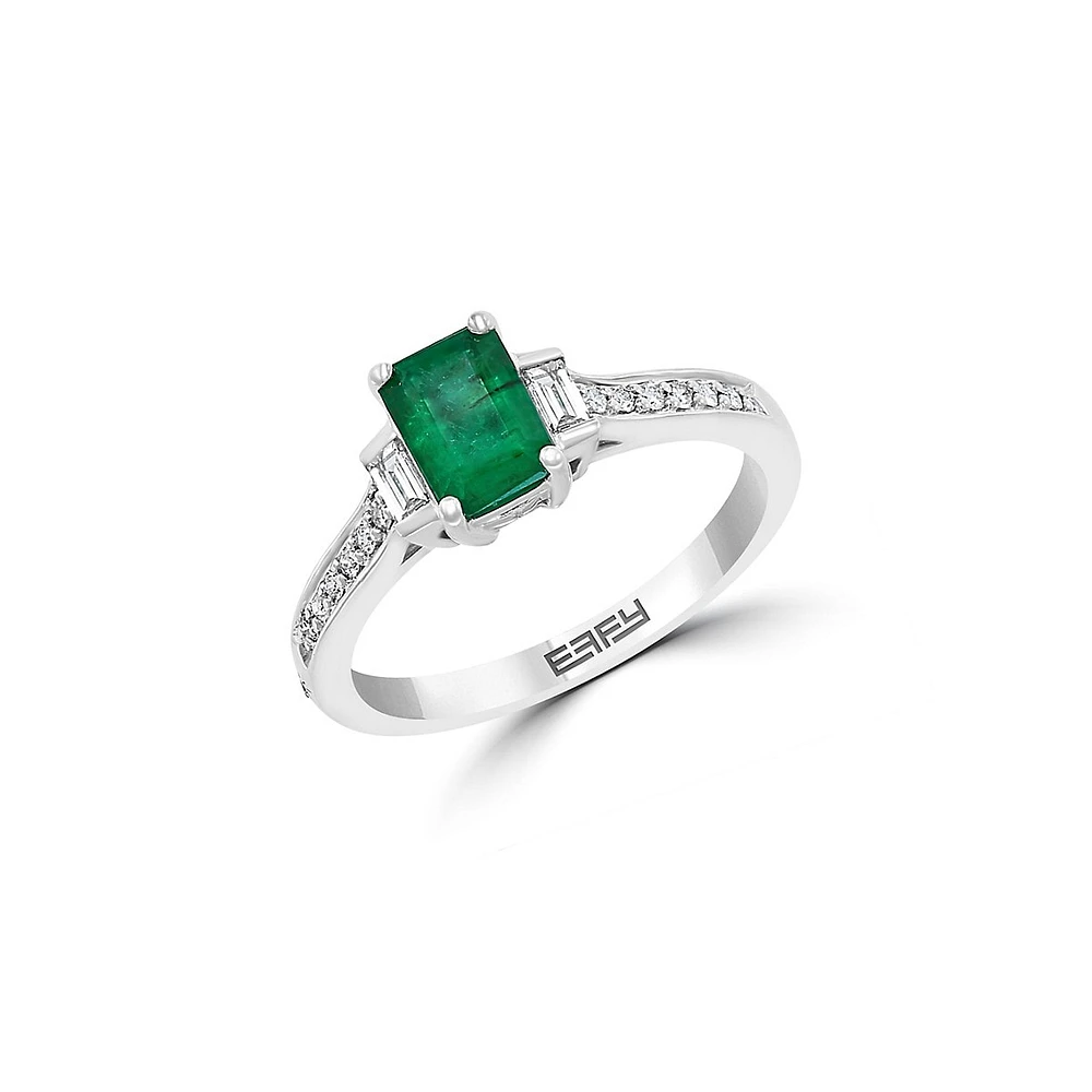 14K White Gold, Natural Emerald & 0.18 CT. T.W. Diamond Ring