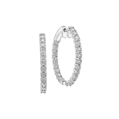 Sterling Silver & 0.43 CT.T.W. Diamond Inside-Outside Hoop Earrings