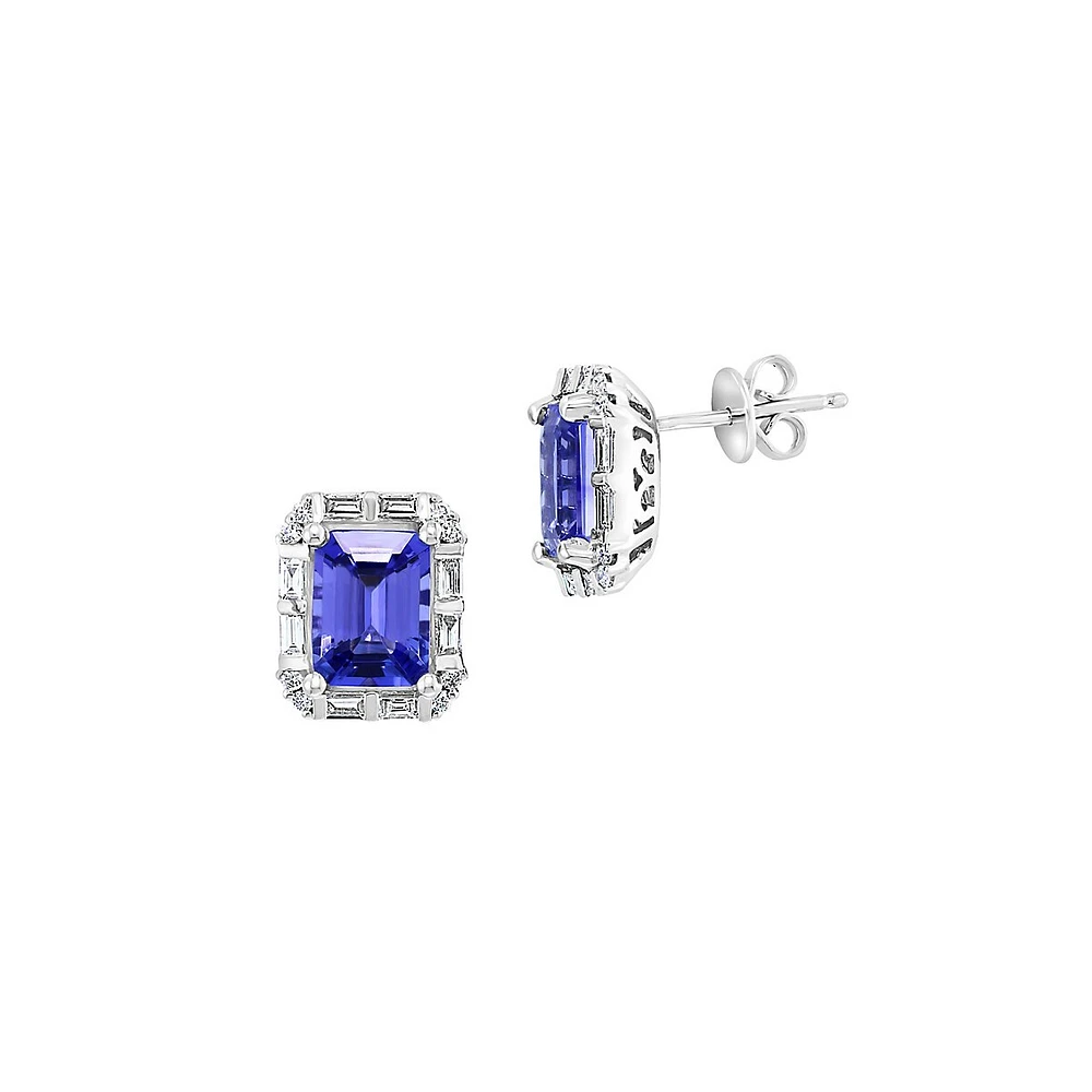 Boucles d'oreilles à tige en or blanc 14 carats, tanzanite et diamant de 0,42 ct. TW