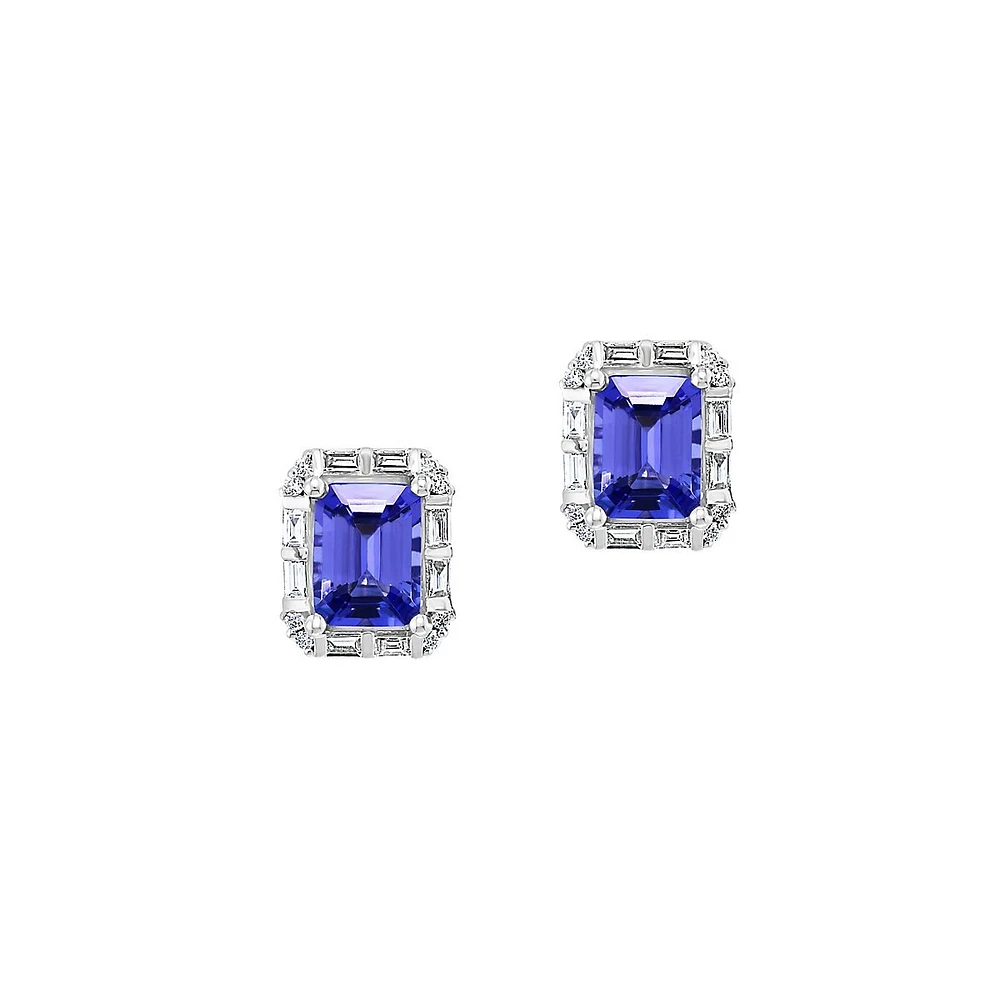 Boucles d'oreilles à tige en or blanc 14 carats, tanzanite et diamant de 0,42 ct. TW