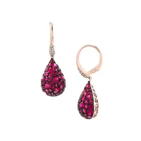 Com 14K Rose Gold, Ruby & 0.1 CT. T.W. Diamond Drop Earrings