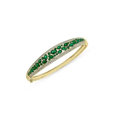 Com 14K Yellow Gold, Emerald & 1.18 CT. T.W. Bangle Bracelet