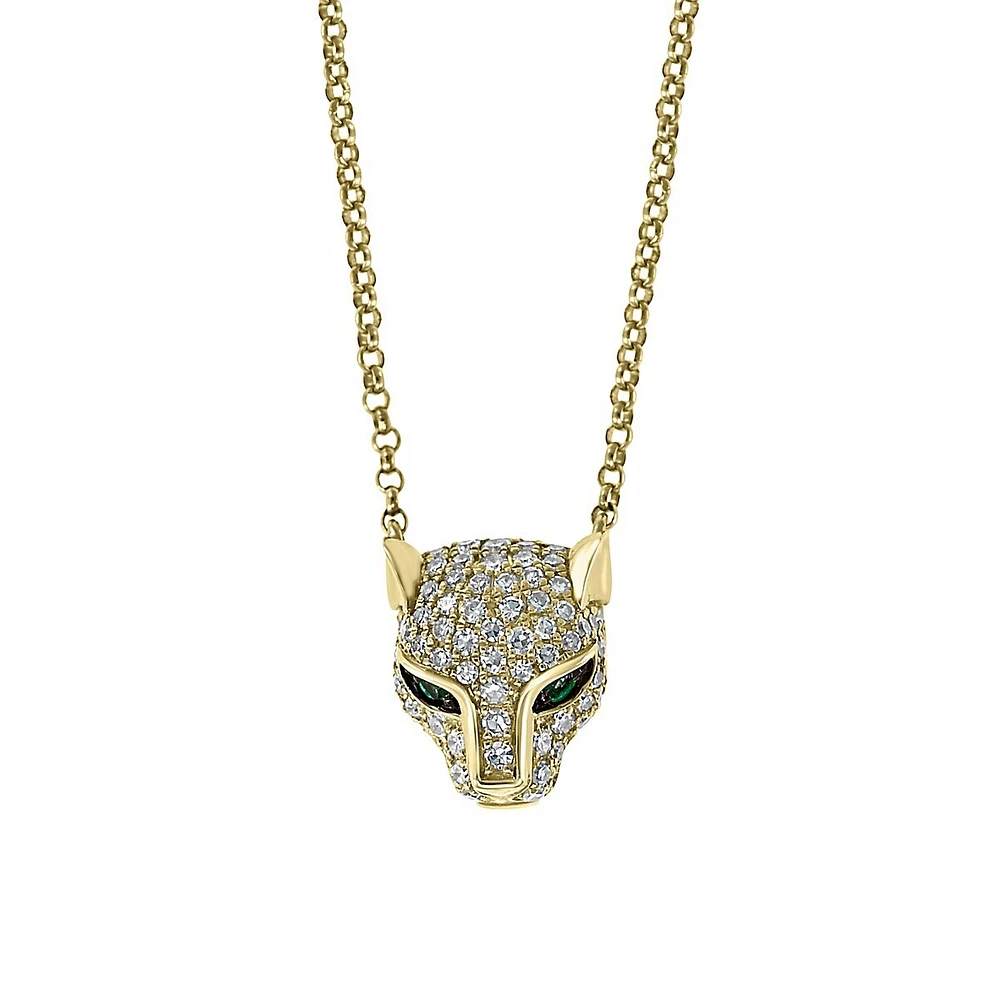 Collier à pendentif Com en or jaune 14 ct avec émeraudes et diamants 0,29 ct PT