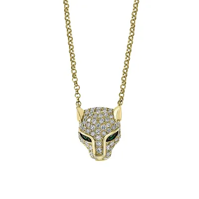 Com 14K Yellow Gold, Emerald & 0.29 CT. T.W. Diamond Pendant Necklace