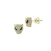 Com 14K Yellow Gold, Tsavorite & 0.69 CT. T.W. Diamond Stud Earrings