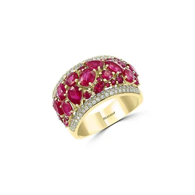 14K Yellow Gold Natural Ruby & 0.37 CT. T.W. Diamond Ring