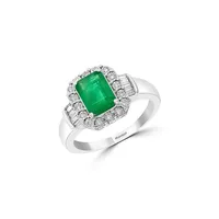 Bague en or blanc 14 ct avec émeraudes naturelles et diamants 0,19 ct PT