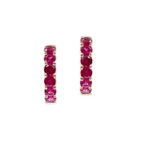 14K Rose Gold & Ruby Huggie Earrings