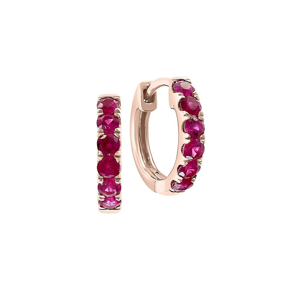 14K Rose Gold & Ruby Huggie Earrings