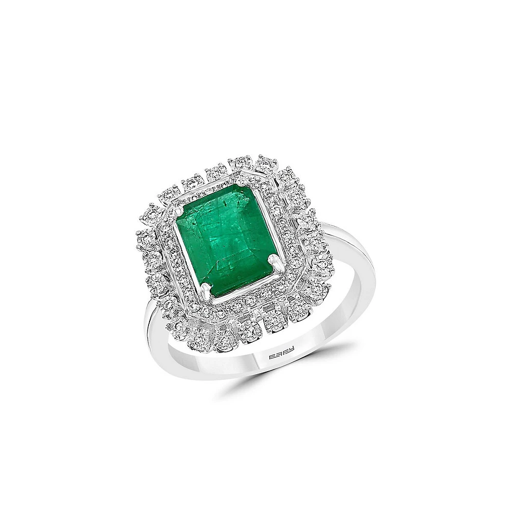 Bague à diamant en or deux tons 14 ct avec émeraude et diamant 0,2 ct PT