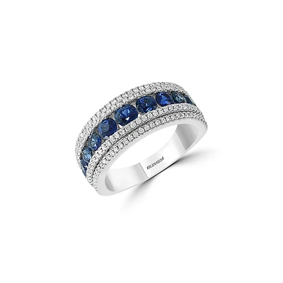 Bague en or blanc 14 carats, saphir naturel et diamant de 0,54 ct. TW