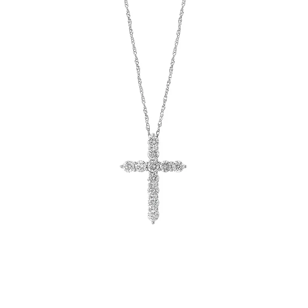 Collier avec pendentif croix en or blanc 14 ct avec diamants de 0,94 ct PT Pavé Classica