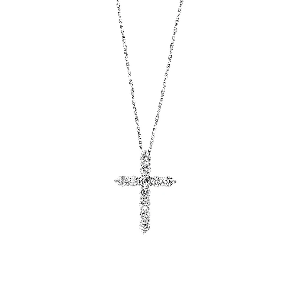 Collier avec pendentif croix en or blanc 14 ct avec diamants de 0,94 ct PT Pavé Classica