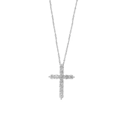 Pavé Classica 14K White Gold & 0.94 CT. T.W. Diamond Cross Pendant Necklace