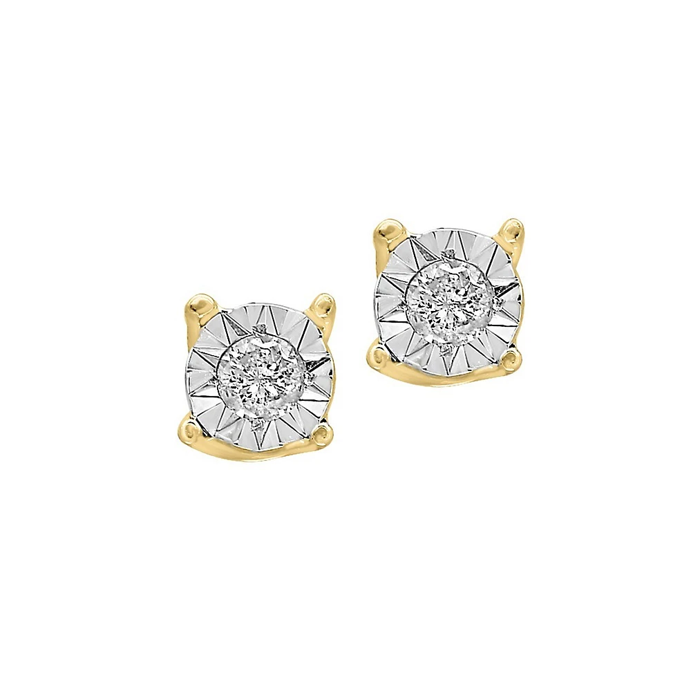 Boutons d'oreilles en or blanc 14 ct, or jaune 14 ct et diamants