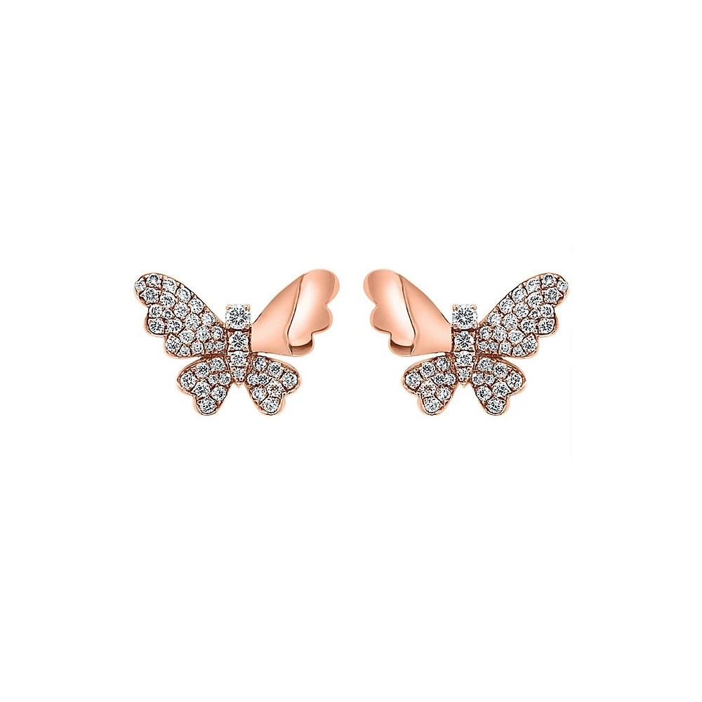 Boutons d'oreilles en or rose 14 ct en forme de papillon avec diamants de 0,57 ct (PT)