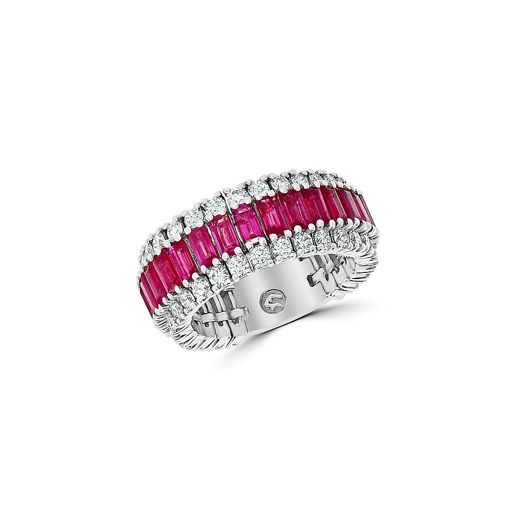 Bague en or blanc 14 carats, rubis naturel et diamant de 0,24 ct. TW