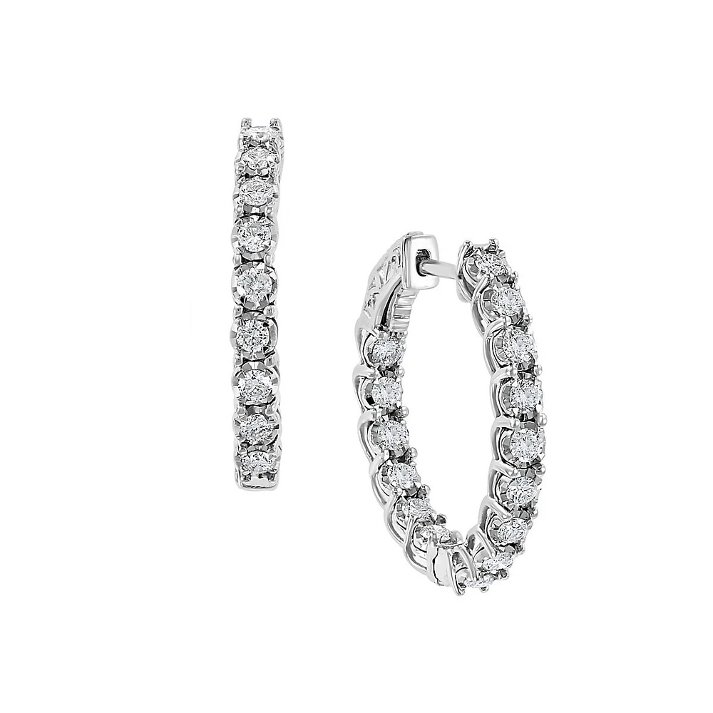 Anneaux d'oreilles en or blanc 14 ct avec diamants de 0,88 ct (PT)