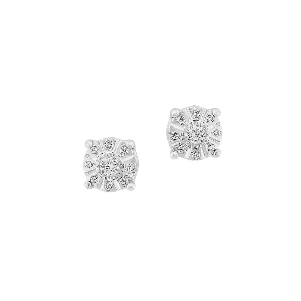 Sterling Silver & 0.09 CT. T.W. Diamond Earrings