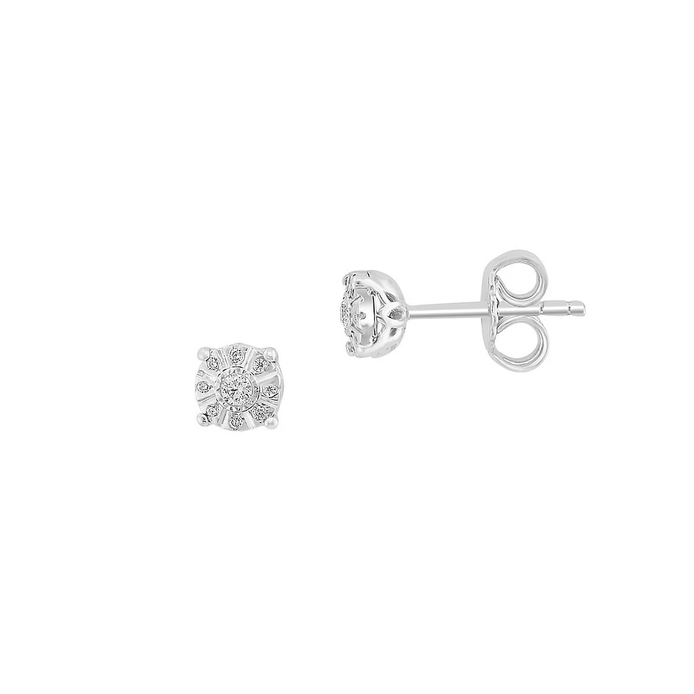 Sterling Silver & 0.09 CT. T.W. Diamond Earrings