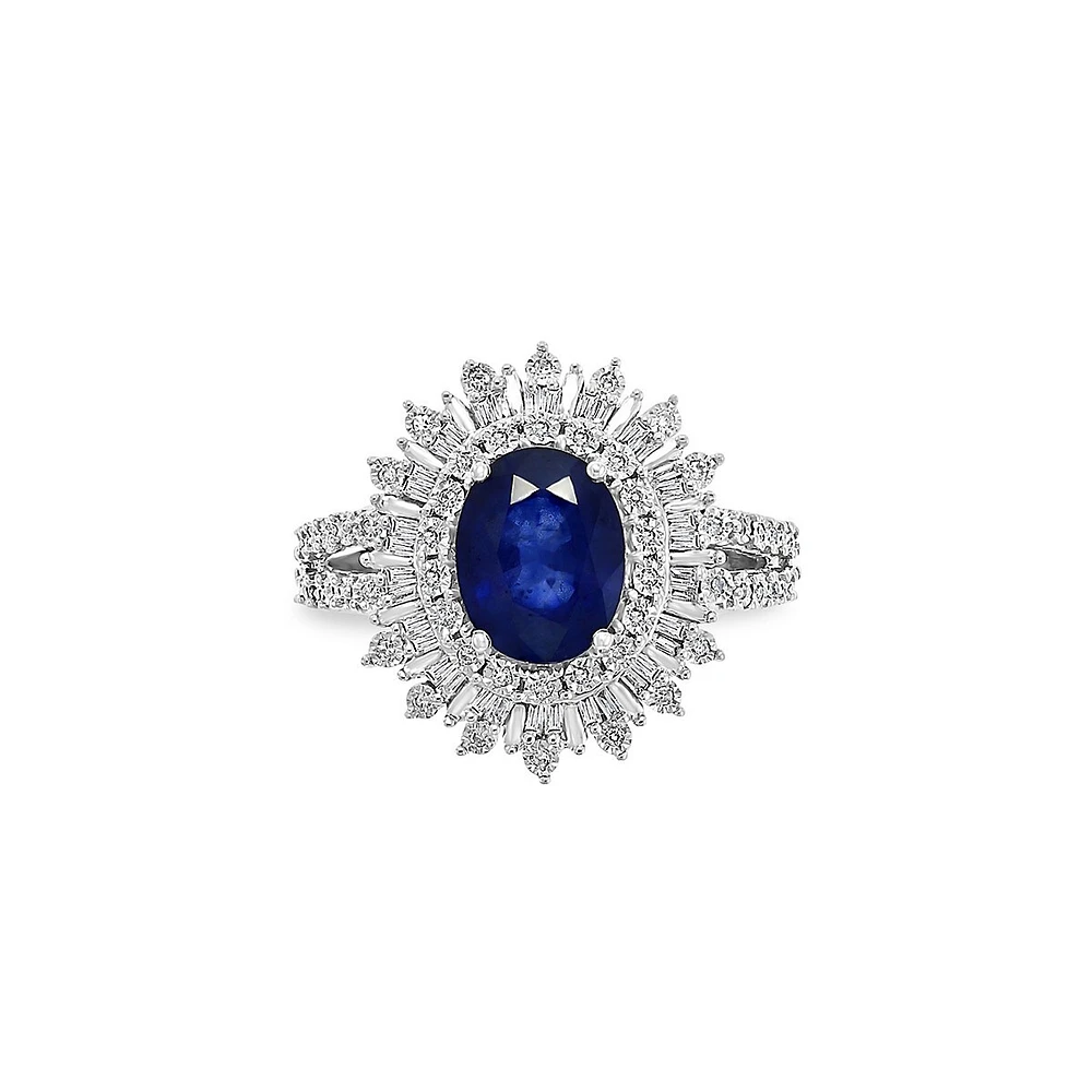 Bague en or blanc 14 ct avec saphir naturel et diamants 0,25 ct PT