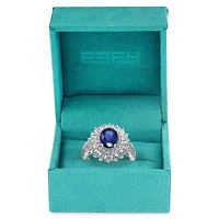 Bague en or blanc 14 ct avec saphir naturel et diamants 0,25 ct PT