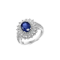 Bague en or blanc 14 ct avec saphir naturel et diamants 0,25 ct PT