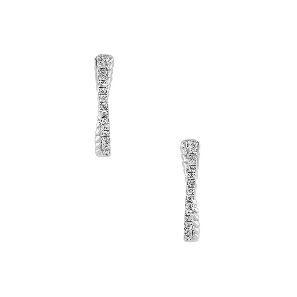 14K White Gold & 0.26 CT. T.W Diamond Crossover Hoop Earrings