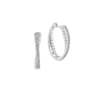 14K White Gold & 0.26 CT. T.W Diamond Crossover Hoop Earrings