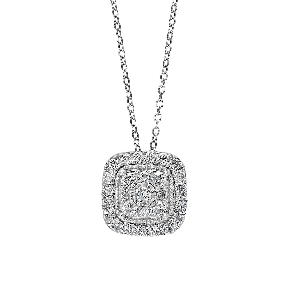 Sterling Silver & 0.45 CT. T.W. Diamond Square Pendant Necklace