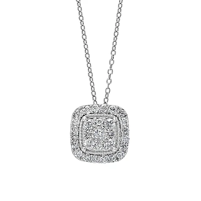 Collier avec pendentif carré en argent sterling et diamant de 0,45 ct. TW