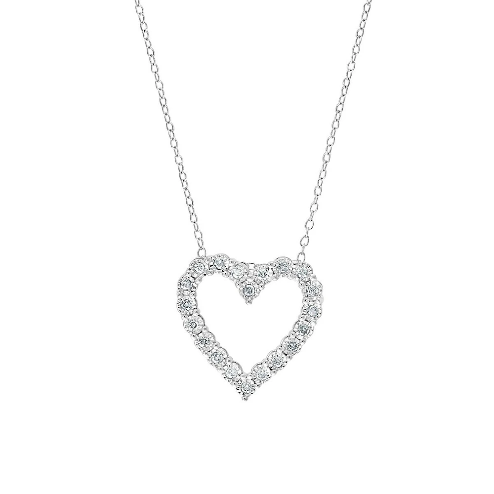 Sterling Silver & 0.22 CT. T.W. Diamond Pavé Open Heart Pendant Necklace