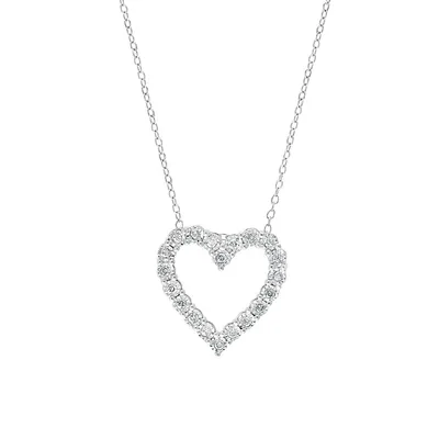 Sterling Silver & 0.22 CT. T.W. Diamond Pavé Open Heart Pendant Necklace