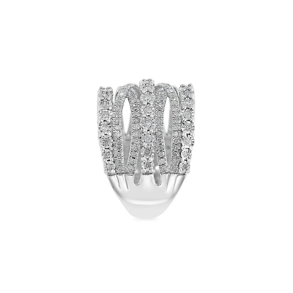Sterling Silver & 0.95 CT. T.W. Diamond Crossover Ring