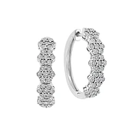 Sterling Silver & 0.23 CT. T.W. Diamond Honeycomb Huggie Earrings