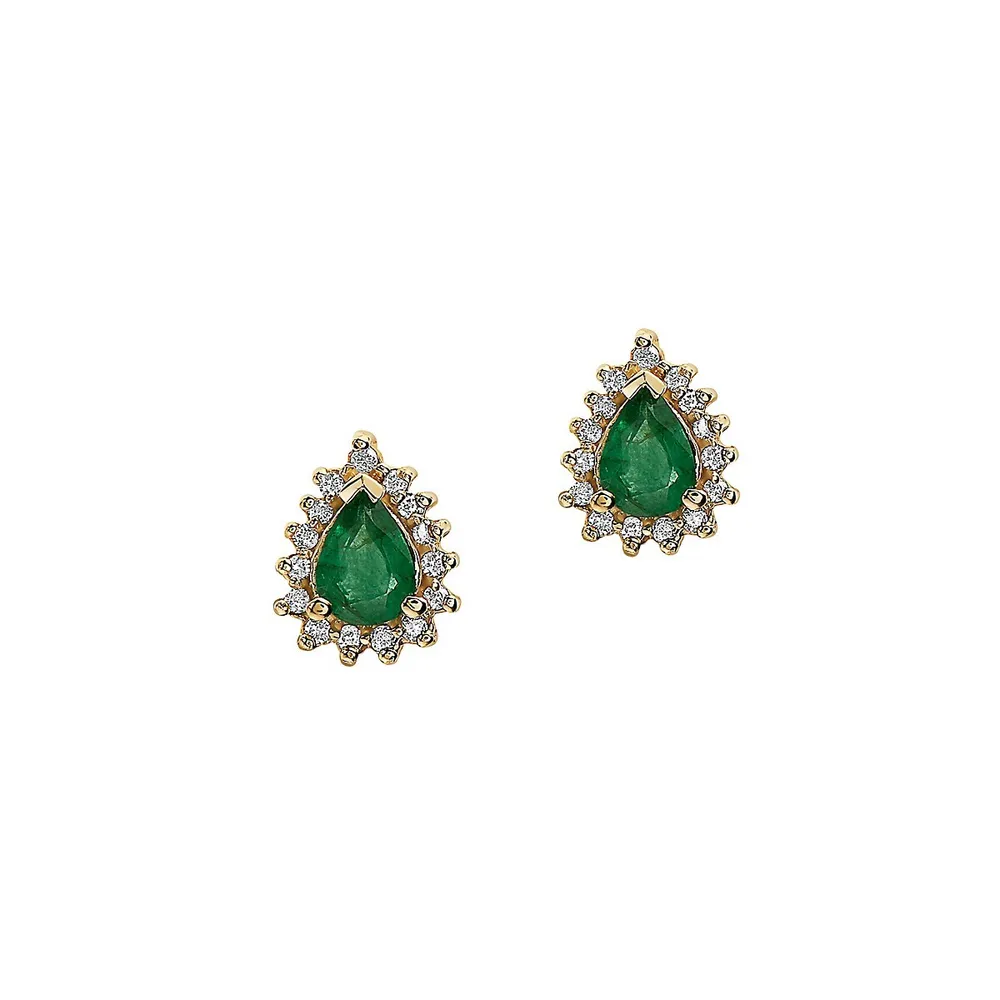 14K Yellow Gold 0.29 CT. T.W Diamond Emerald Earrings