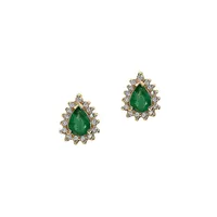 14K Yellow Gold 0.29 CT. T.W Diamond Emerald Earrings